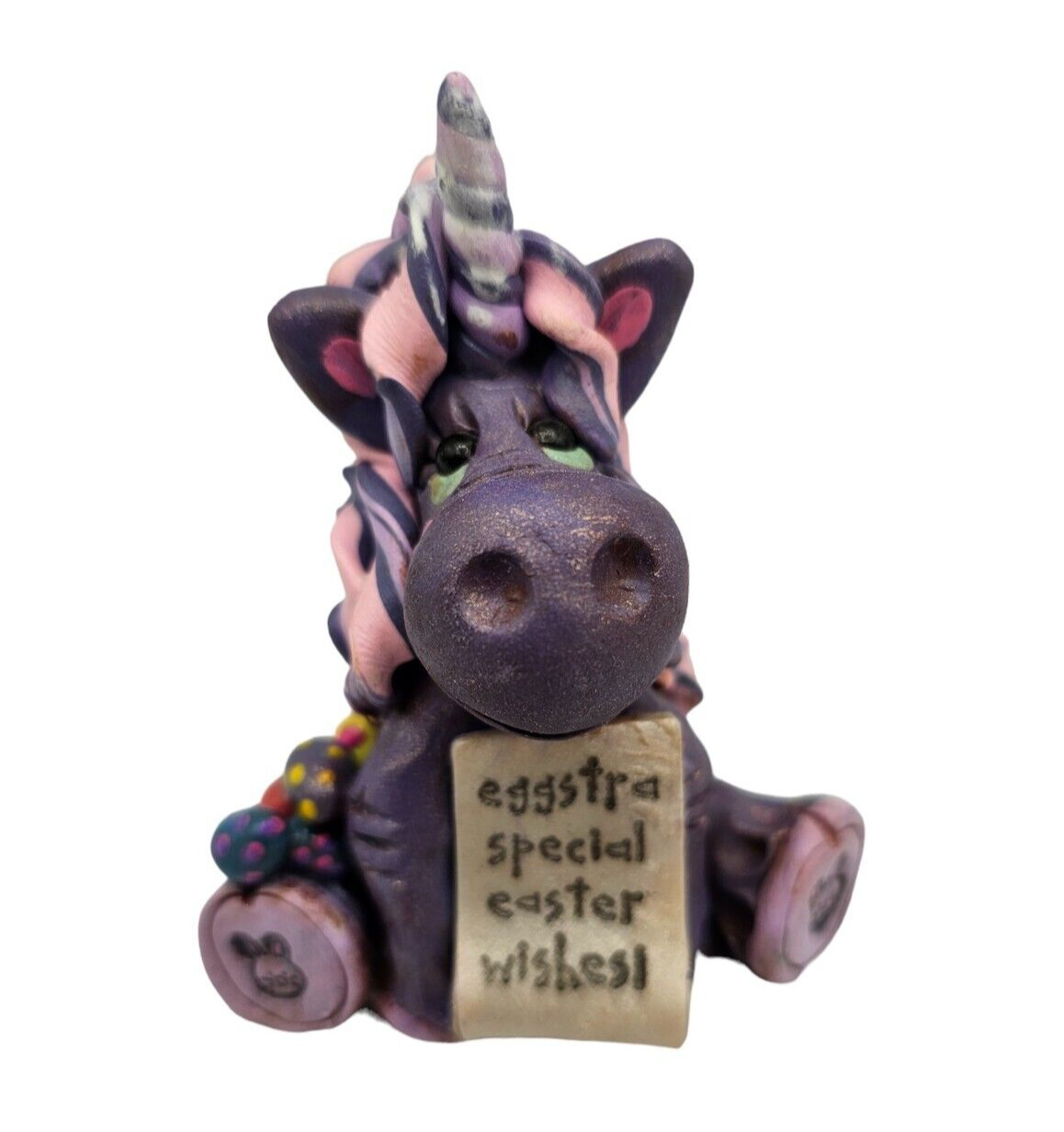 Custom OOAK Clay Unicorn Figurine Signed Whimsical Eggstra Special Easter
