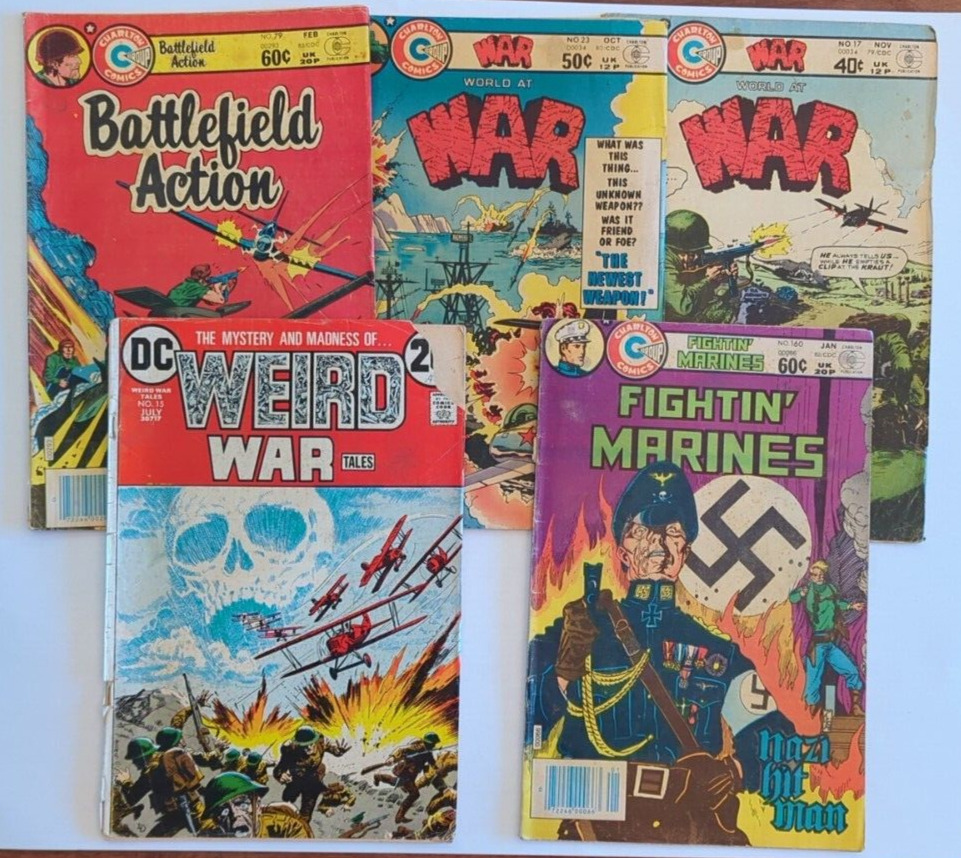 World War II action/war comics lot of 5 (DC, Charlton Comics) Low Grade