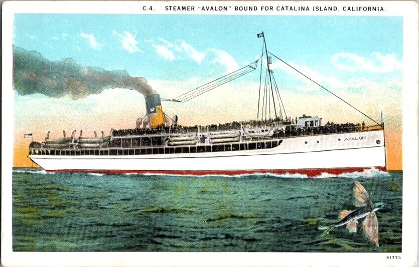 Postcard Steam Ship Steamer Avalon Bound to Catalina Island CA California  F-675