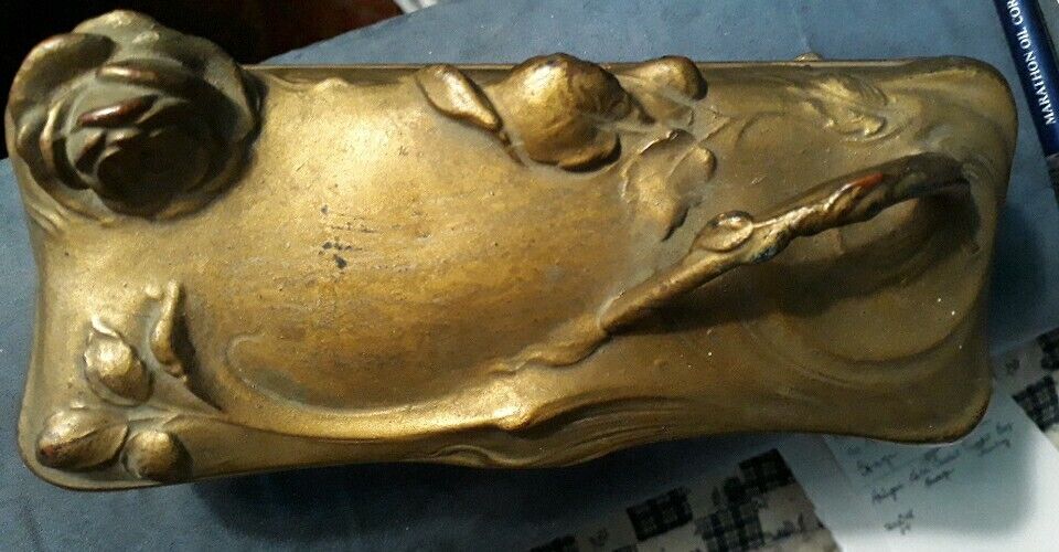 Antique Gold Tone Bronze Casket Trinket Box. Trade Mark J.B. 51 
