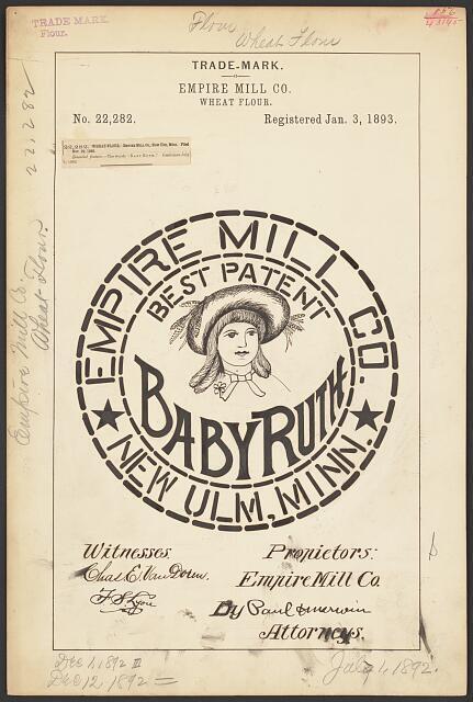 Trademark registration by Empire Mill Co. for Baby Ruth brand Wheat Flour