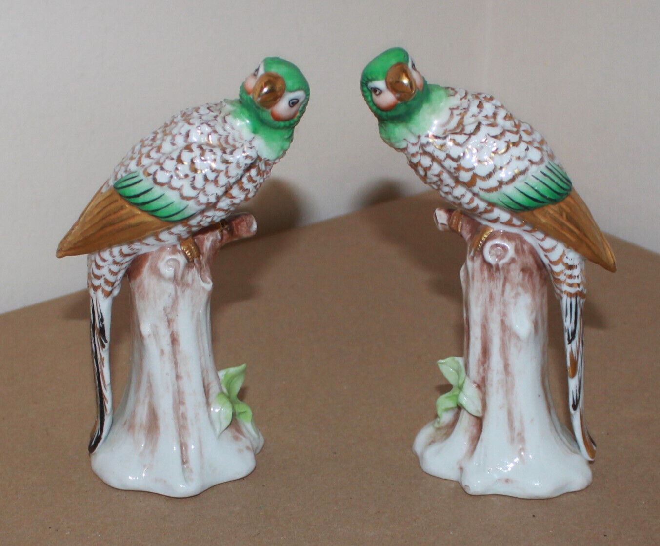 2 Vintage Antique Edme Samson Porcelain Figurine Parrots Birds 5.8\