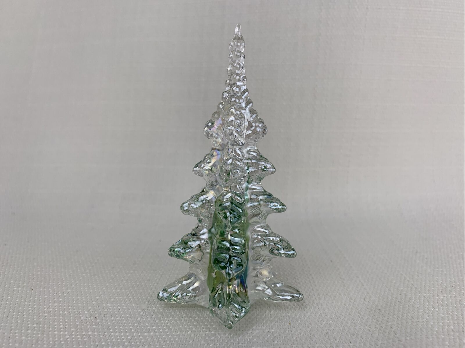 Vintage Silvestri Clear Crystal Green Ribbon Christmas Tree 3.75” Tall Holiday