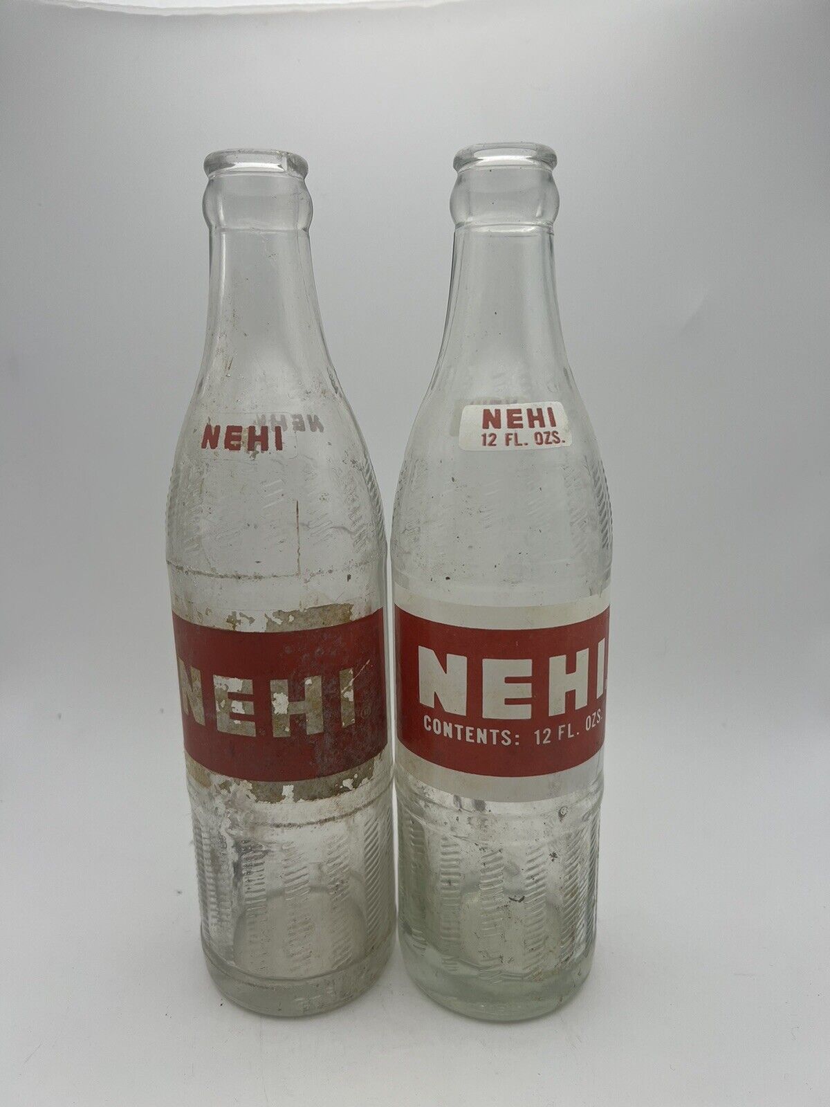 Vintage Pair Of Nehi 12oz Clear Glass Soda Pop Bottles Royal Crown Bottling Co.