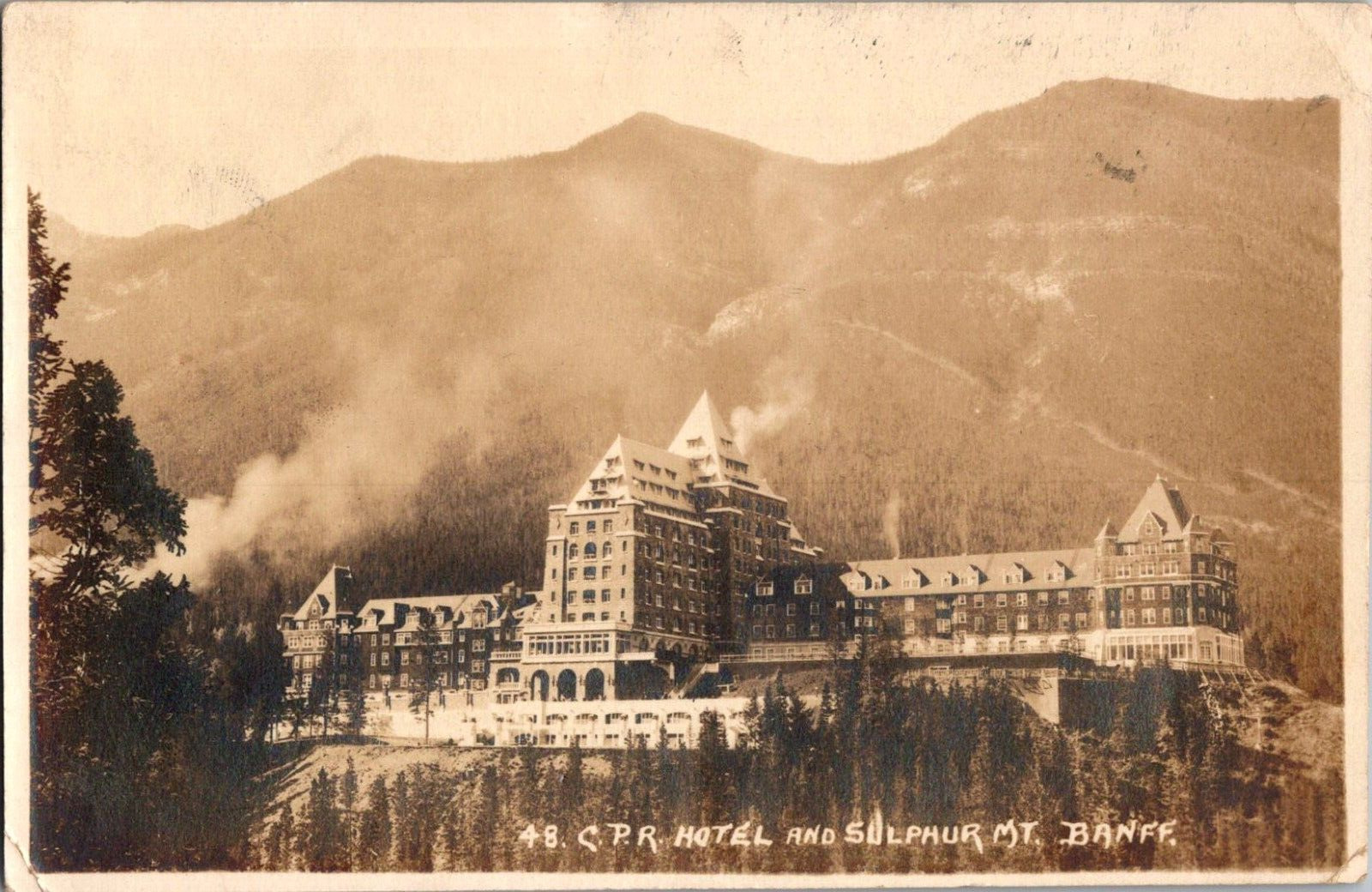 Postcard Canadian Pacific Railway Hotel Banff Alberta Canada RPPC Postmarked1921