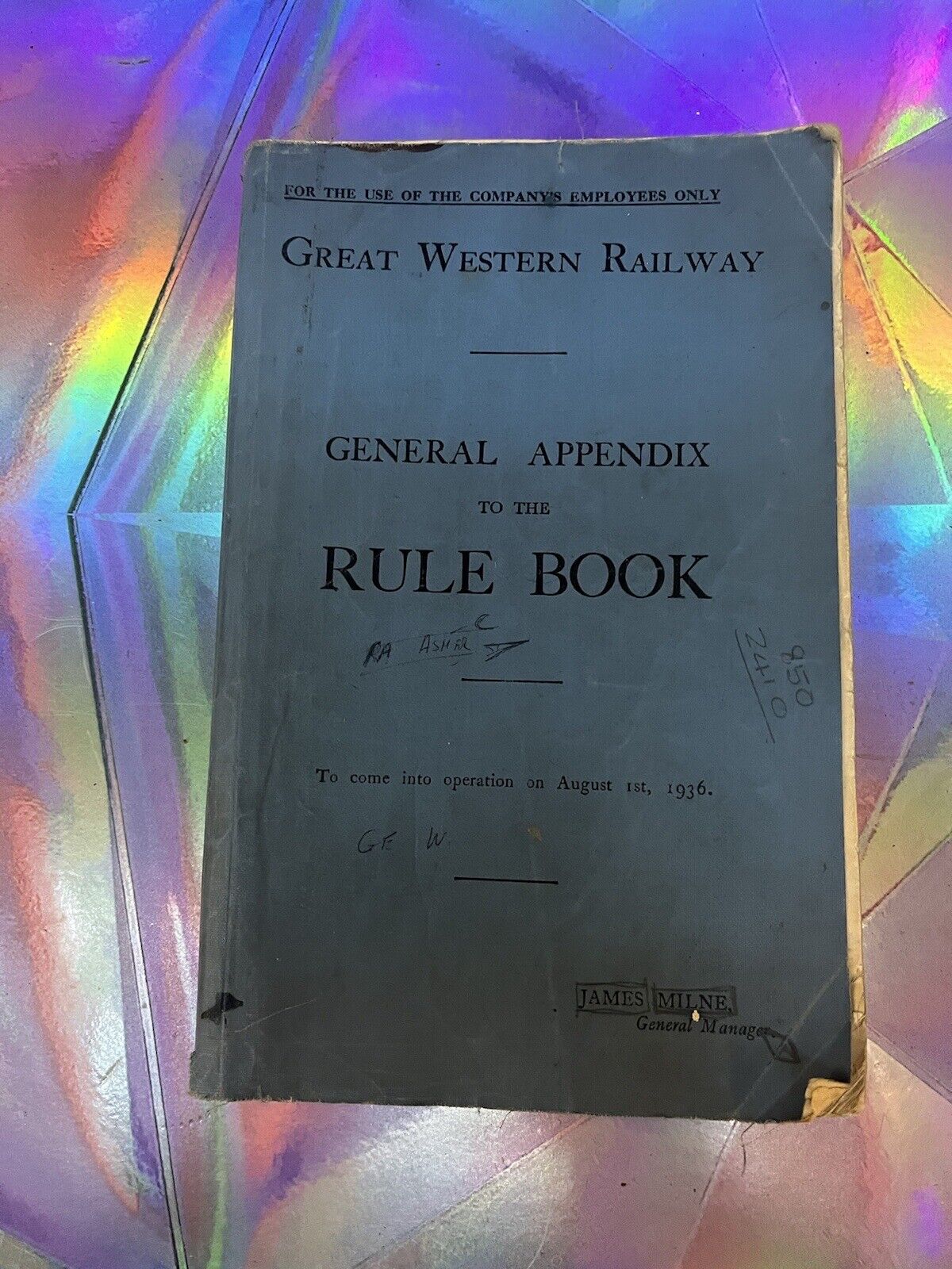 GWR (Railway) General Appendix To The Rule Book. August 1936.