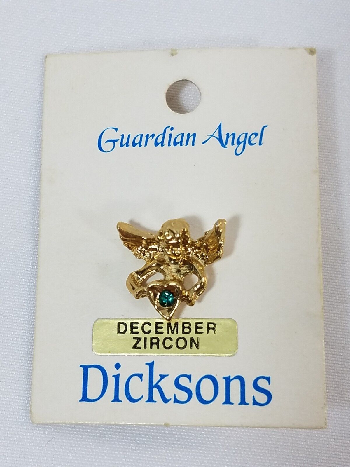 Dicksons Guardian Angel Lapel Pin Gold Tone December Turquoise Birth Stone