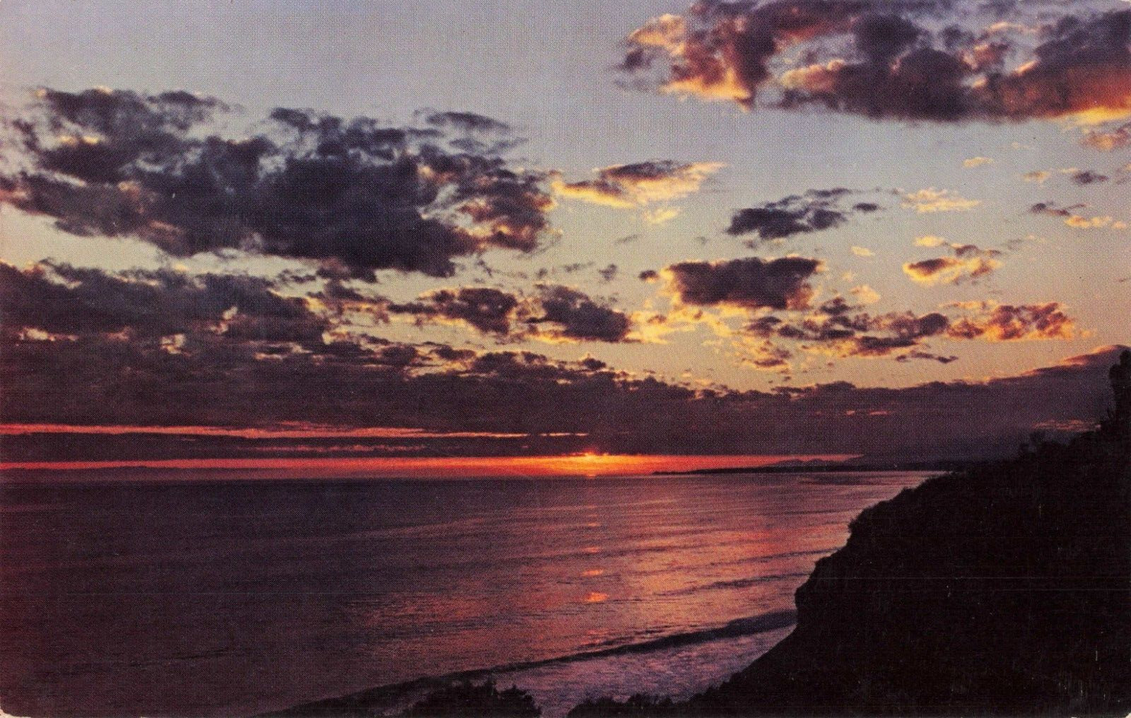 Southern California CA, Pacific Ocean Coastline, Sunset, Vintage Postcard