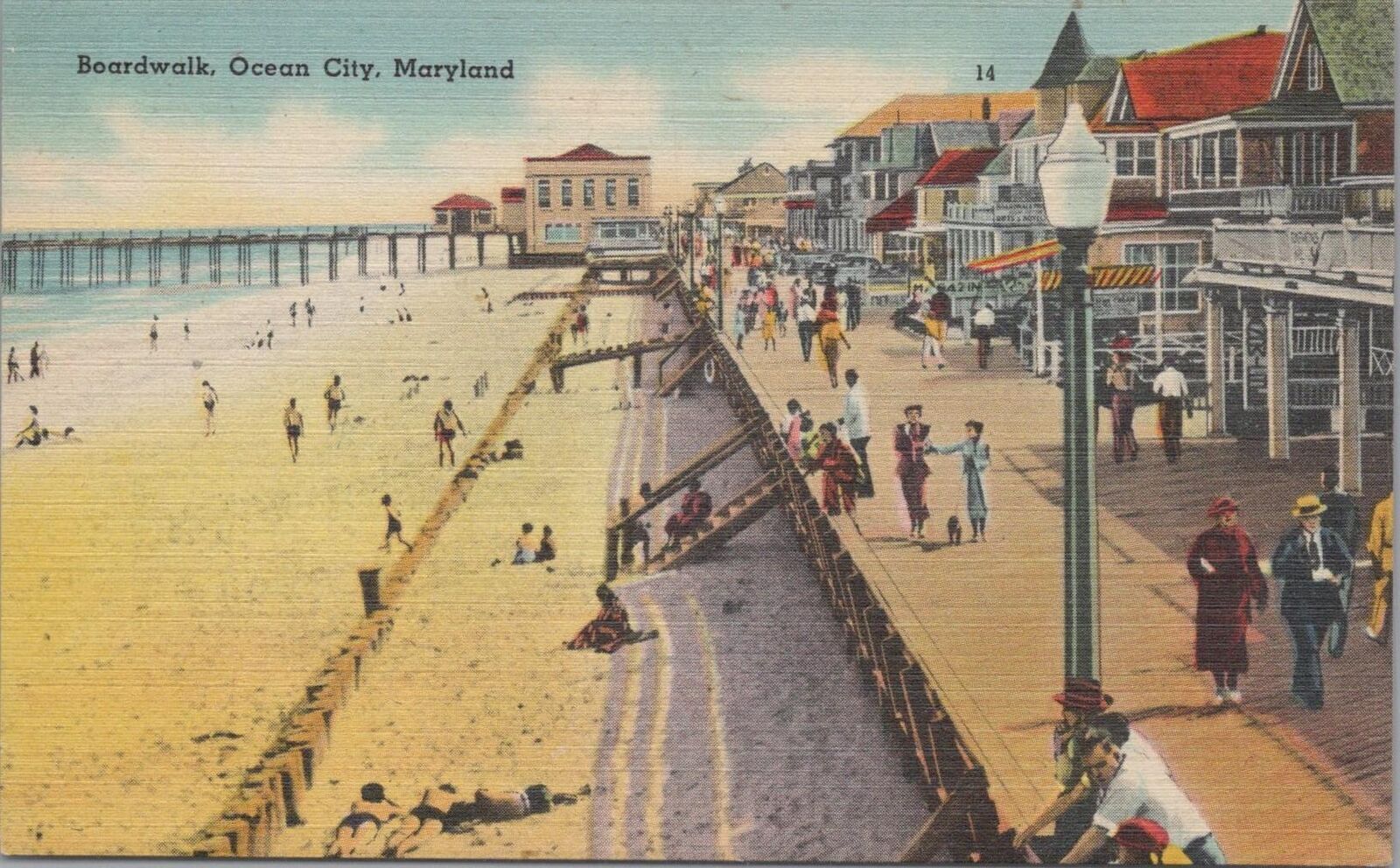 Postcard Boardwalk Ocean City Maryland MD 