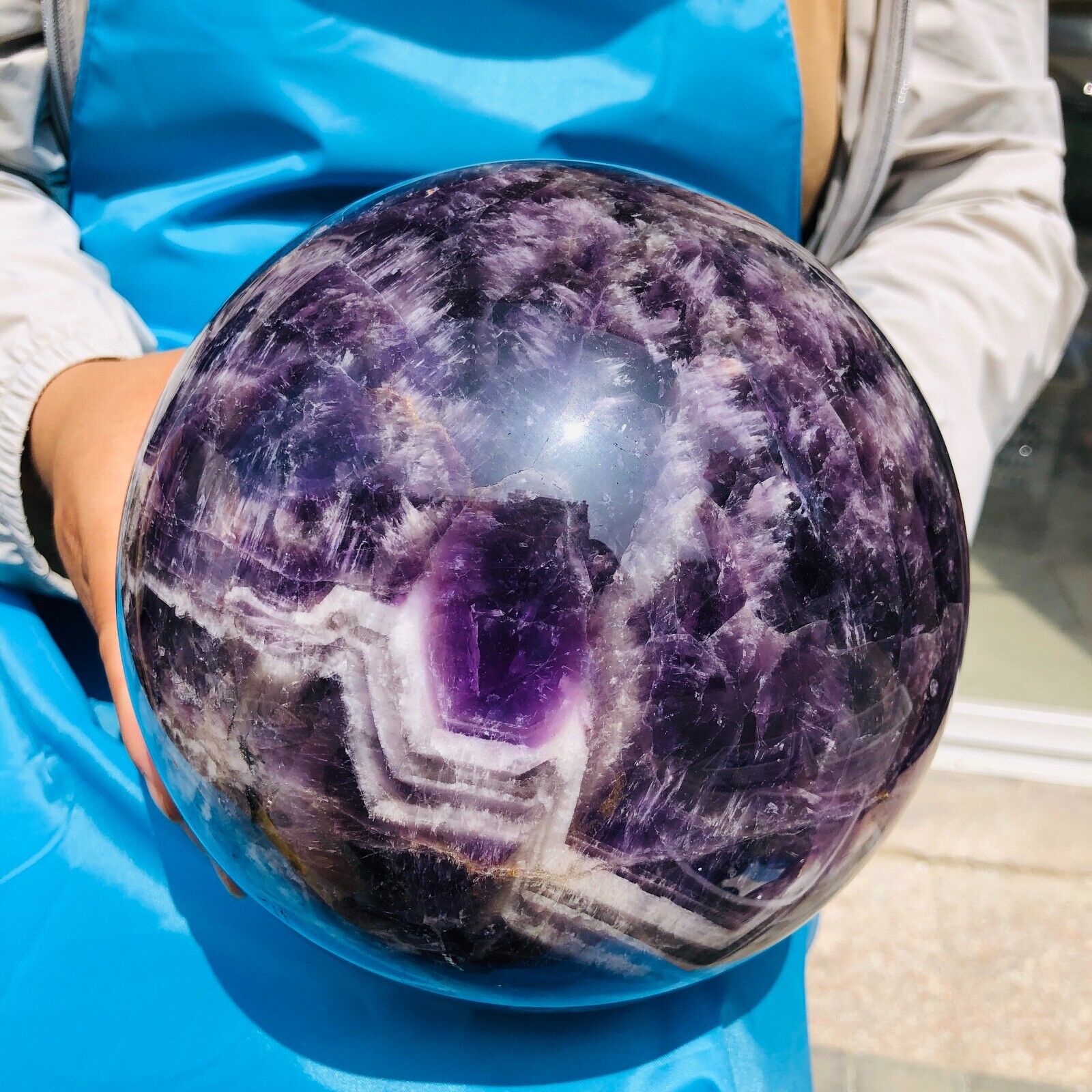 15.4LB Natural beautiful Dream Amethyst Quartz Crystal Sphere Ball Healing