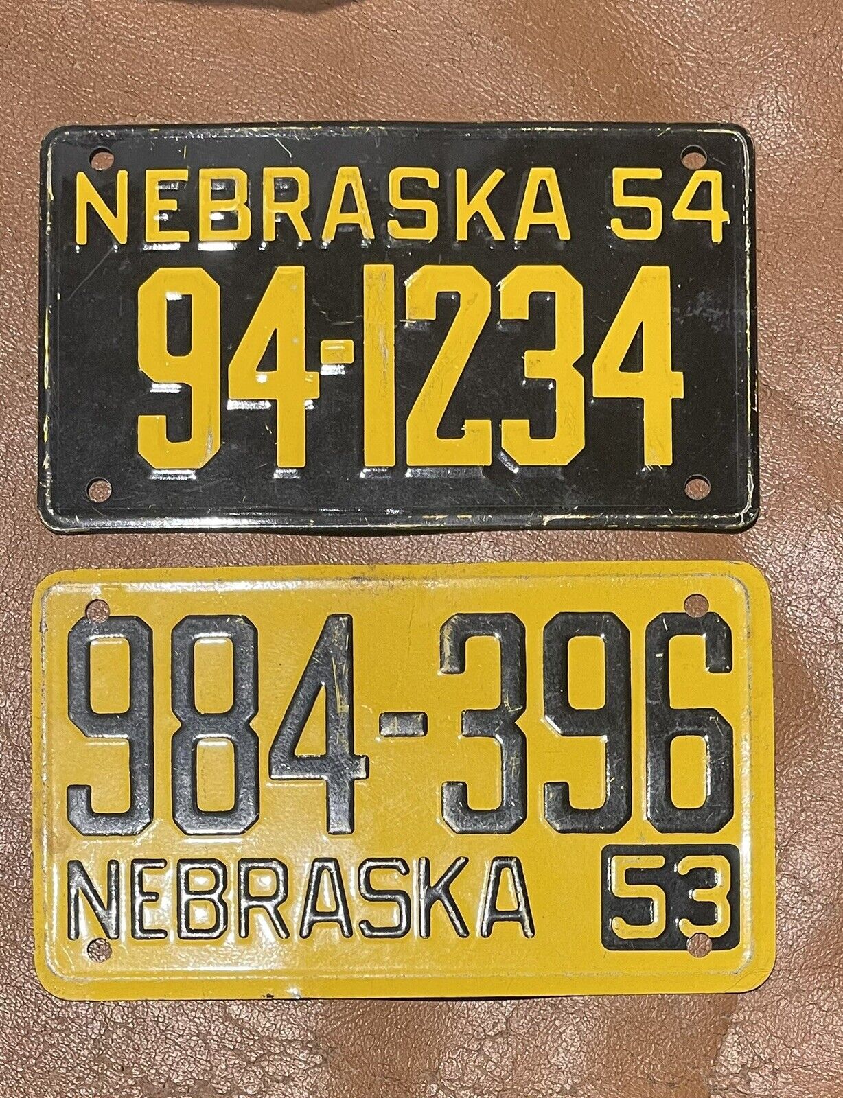 Vintage 1953 & 1954 Bicycle State Metal License Plates Nebraska