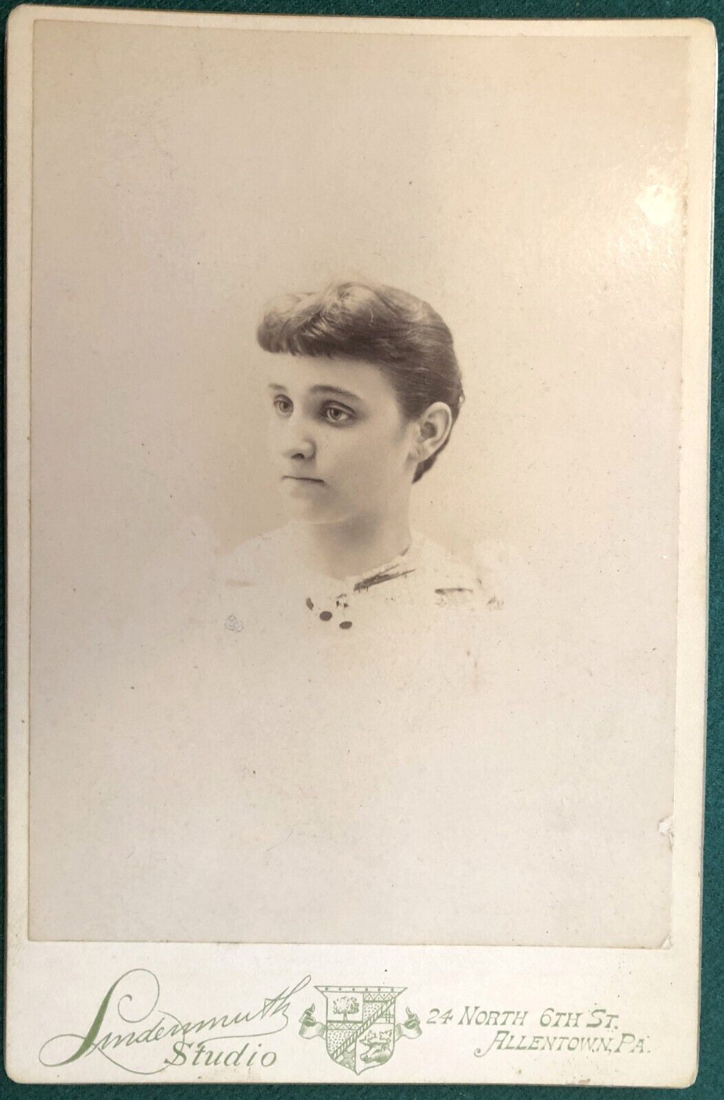 1890'S LINDENMUTH CABINET CARD ADORABLE PORTRAIT YOUNG WIMAN ALLENTOWN, PA
