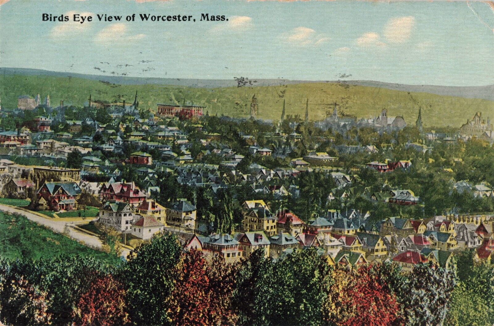 Bird's Eye View Worcester 1914 MA Postcard B44