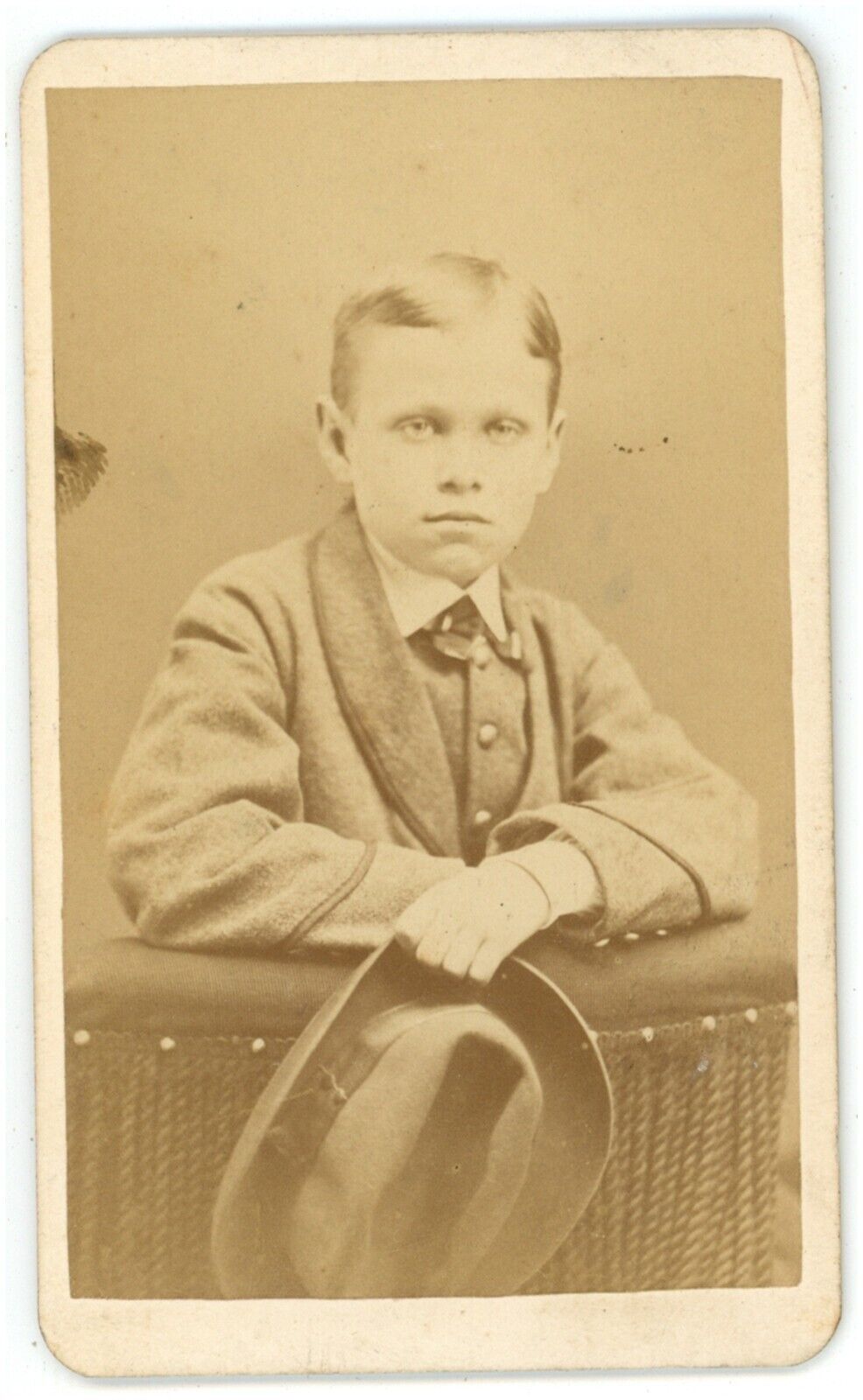 Antique CDV Circa 1870'S Handsome Young Boy Holding Hat Yates Wilmington, NC