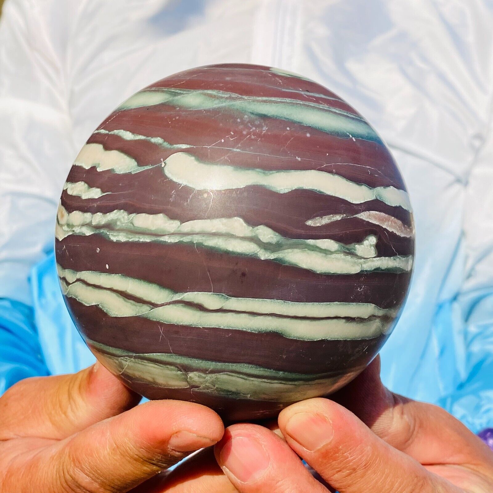 3.64LB Large Natural Red Zebra Stone Jasper Crystal Quartz Sphere Ball Healing