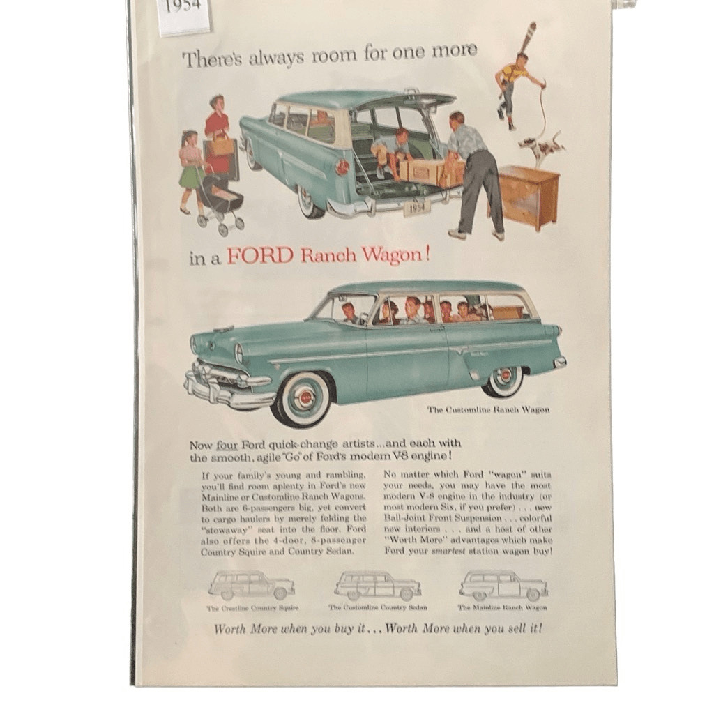 Vintage 1954 Ford Customline Ranch Wagon Ad Advertisement