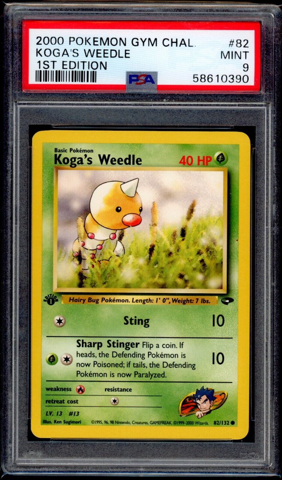 PSA 9 Koga's Weedle 1st Edition 2000 Pokemon Card 82/132 Gym Challenge
