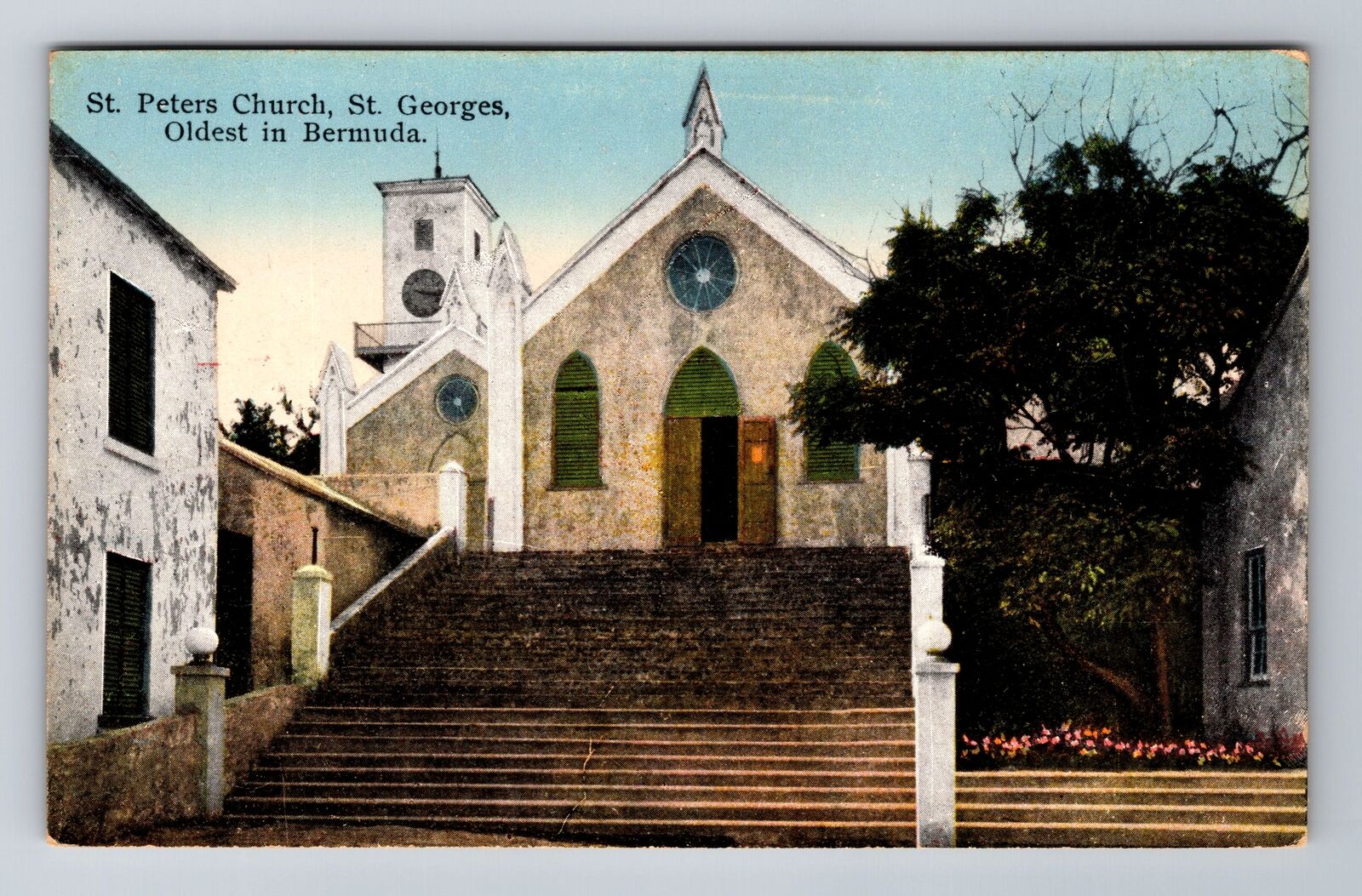 St Georges-Bermuda, St Peters Church, Antique Vintage Souvenir Postcard