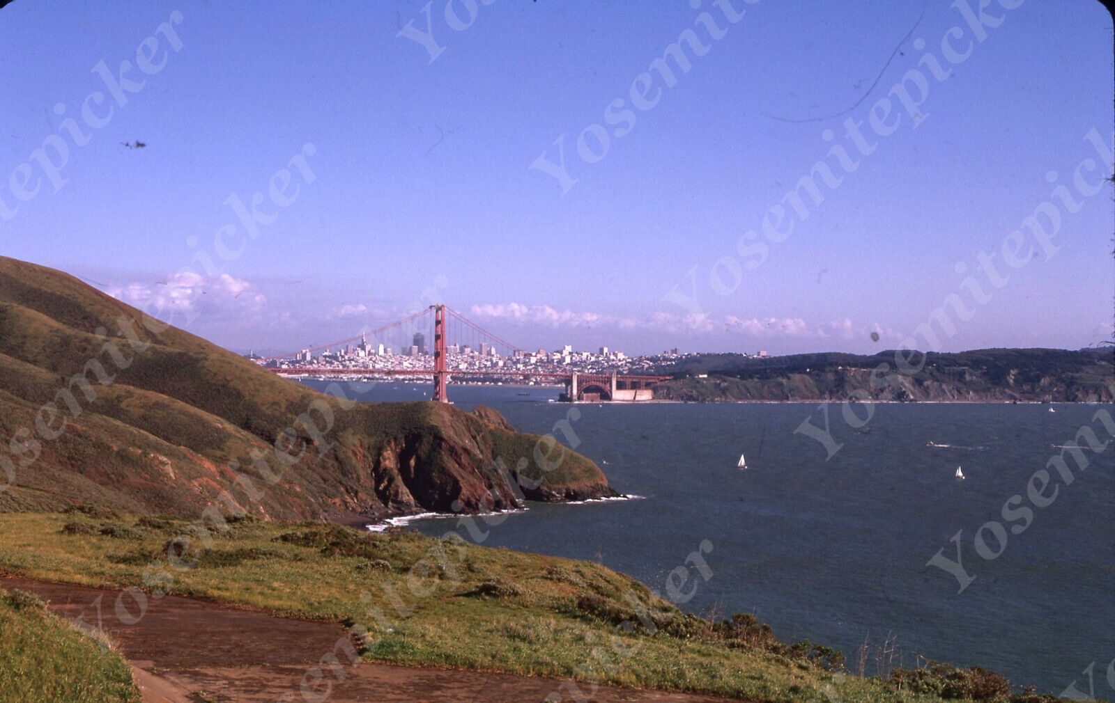 sl58 Original slide 1970\'s  San Francisco skyline view golden gate bridge 527a