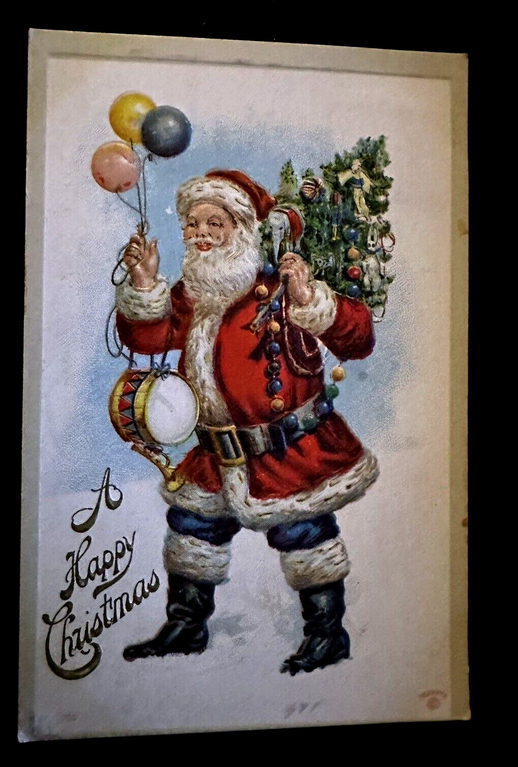 Santa Claus with Balloons~Tree~Toys~~Antique~ Christmas Postcard~k647