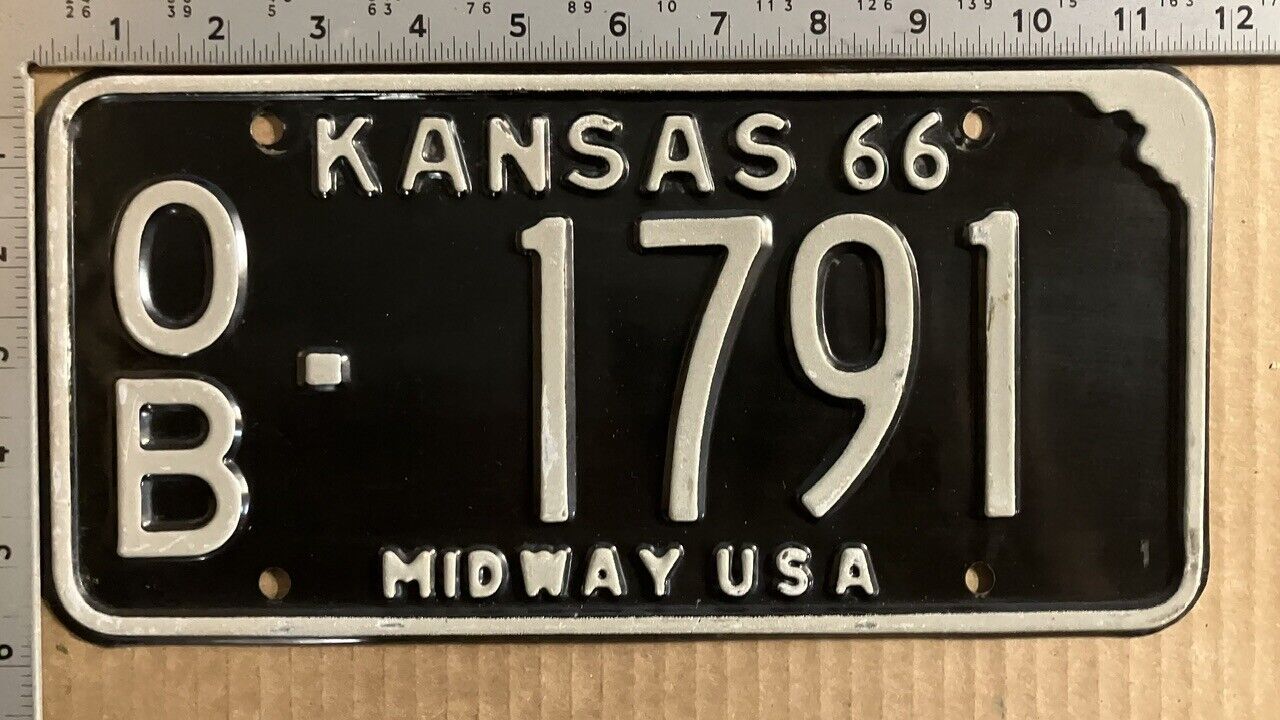 1966 Kansas license plate OB 1791 YOM DMV Osborne high grade 10596