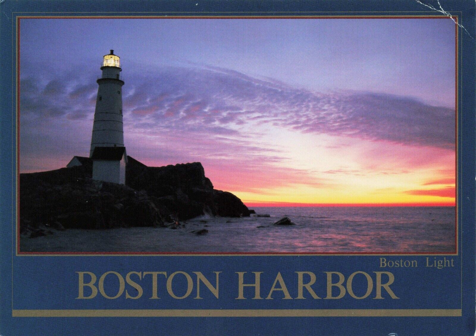 Postcard Boston Light at Dawn, Boston Harbor, Massachusetts MA