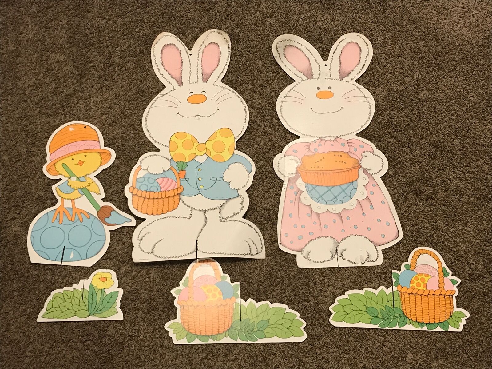Vtg Hallmark Easter Die Cut 1974 Lot Mr & Mrs Bunny and Chick Painting Egg W19