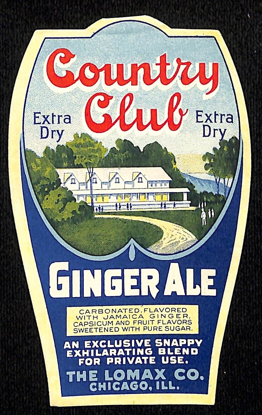 Country Club Ginger Ale Lomax Co. Chicago Paper Soda Label c1920\'s Very Scarce