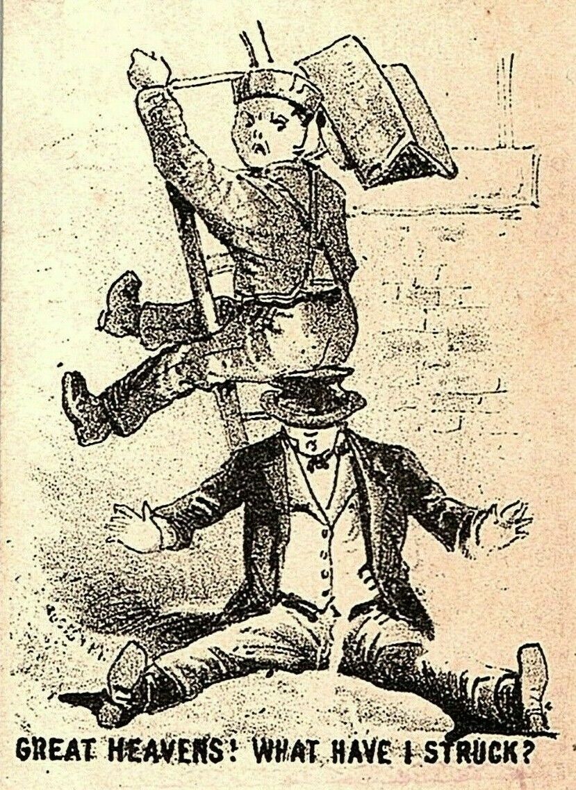 1870\'s-80\'s Sines\' Syrup Of Tar & Hourhound Workman Falling Down Ladder P150