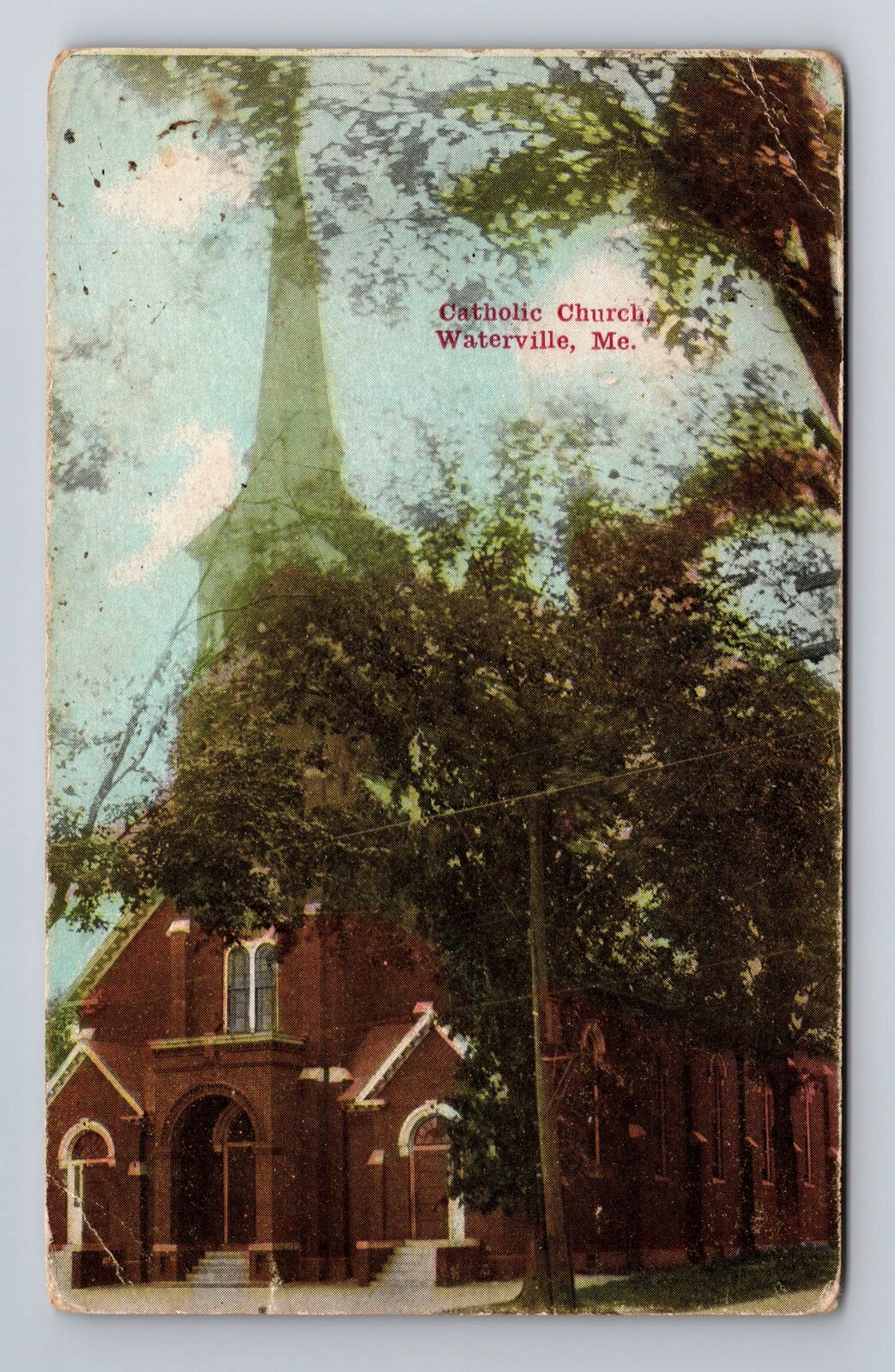 Waterville ME-Maine, Catholic Church, Antique Vintage c1910 Souvenir Postcard