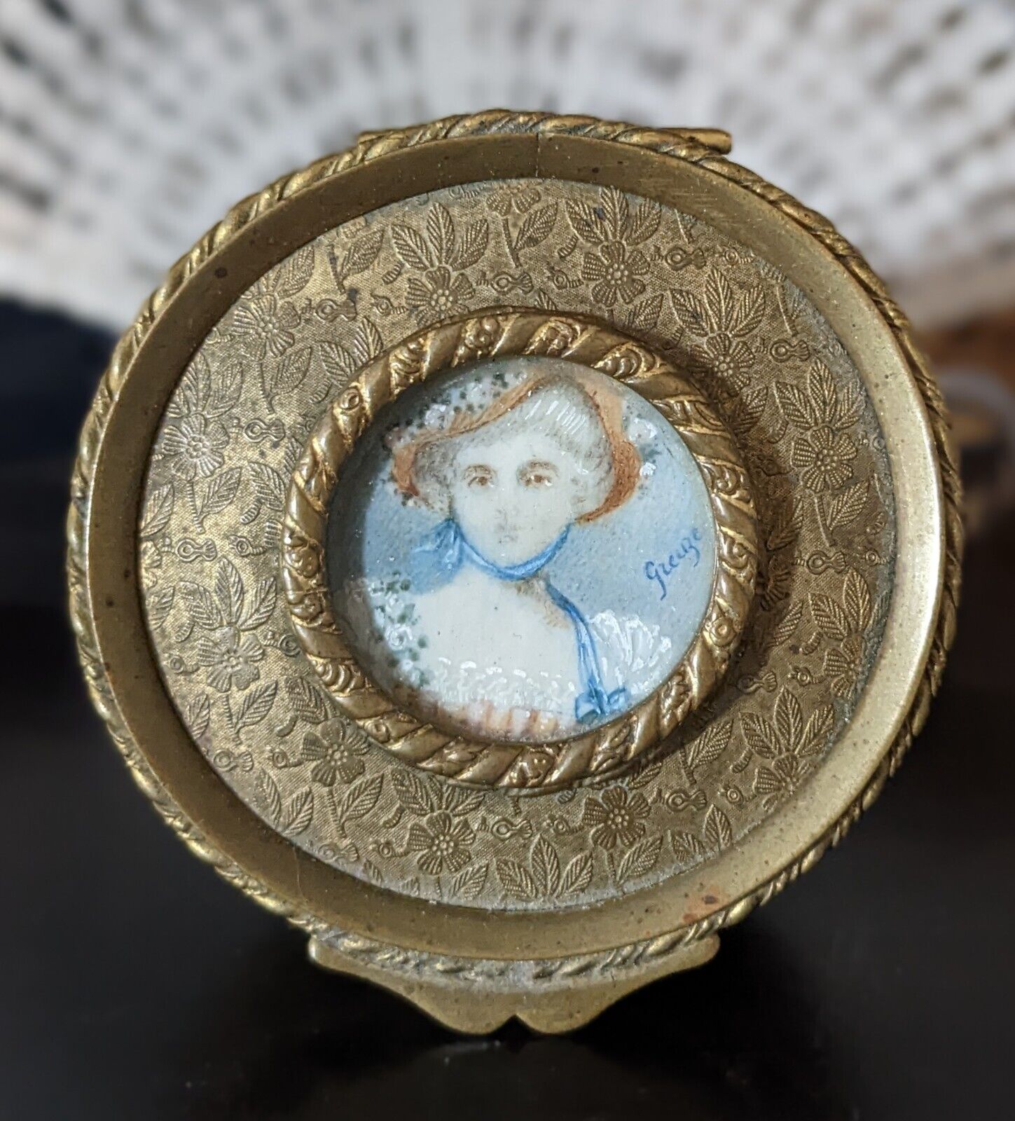Antique Trinket Box Miniature Portrait Painting Beautiful Woman