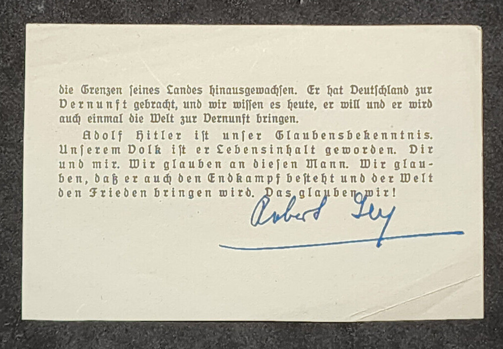 RARE Original WW2 WWII German Document Paper w ROBERT LEY Signature Autograph