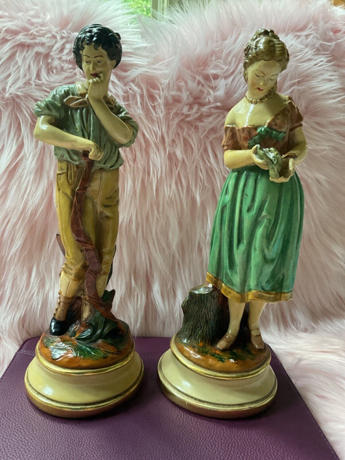 Vintage Borghese Figurine-Man & Woman Peasant Couple Statues Chalkware #70