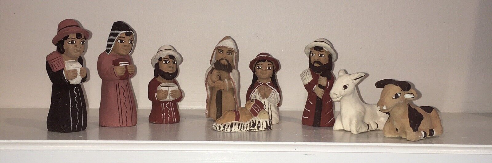 Vintage Ethnic 9 Piece Nativity Set—Peru Tesoro’s Hand Painted Clay Pottery Rare
