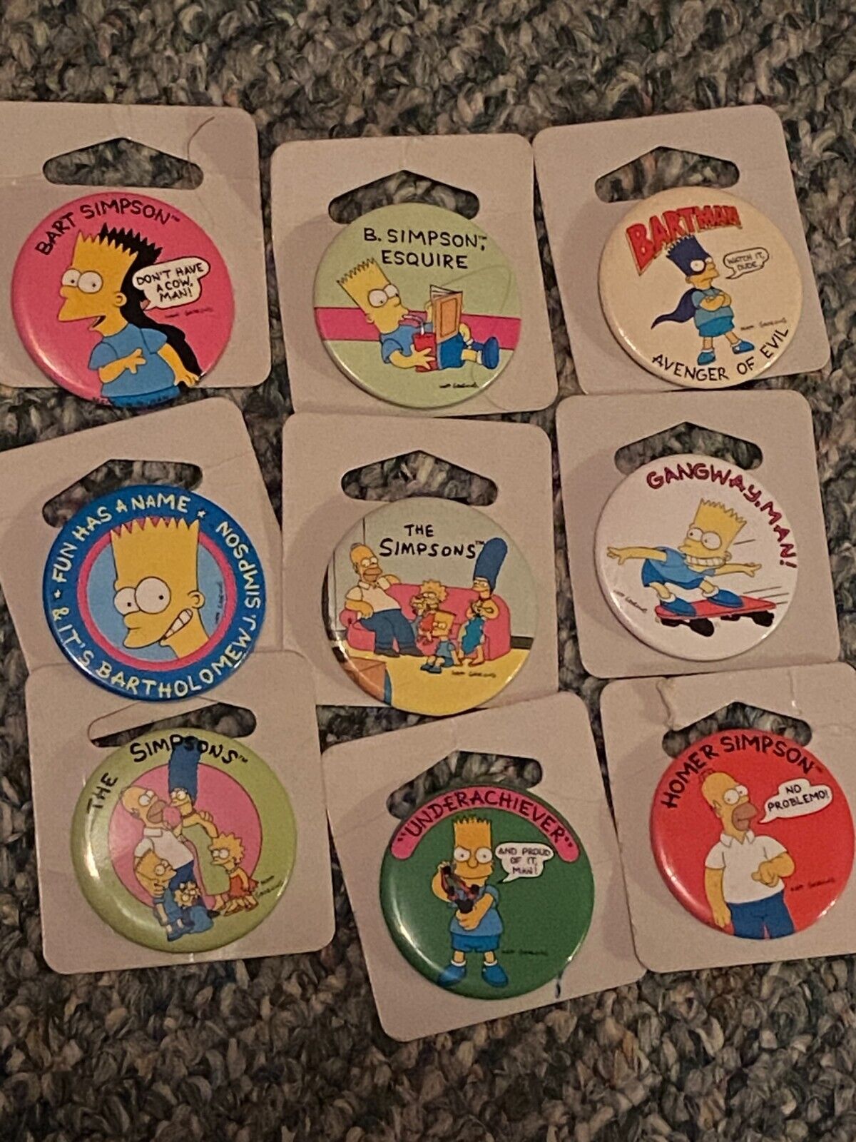 Lot of 9 Vintage  The Simpsons Buttons Bart Homer Bartman Pins