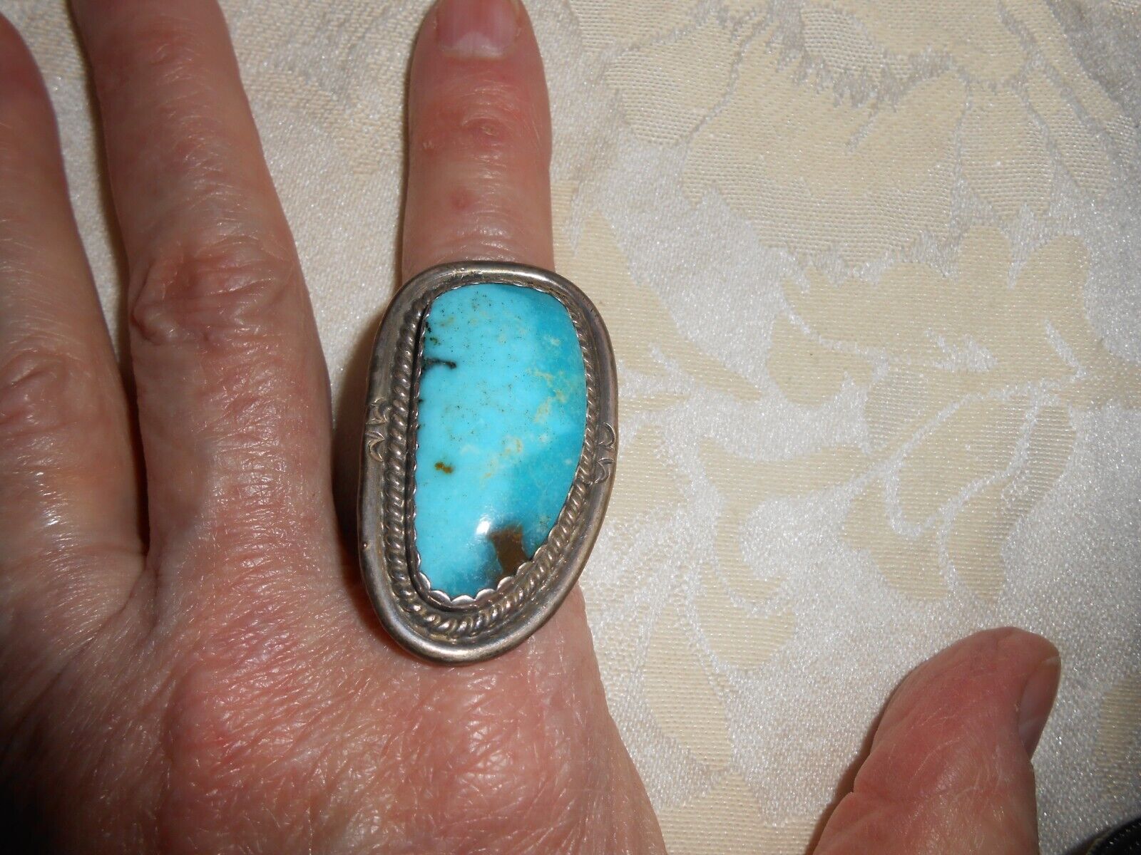 Southwestern Vintage Turquoise Ring Marked Sterling Size 7