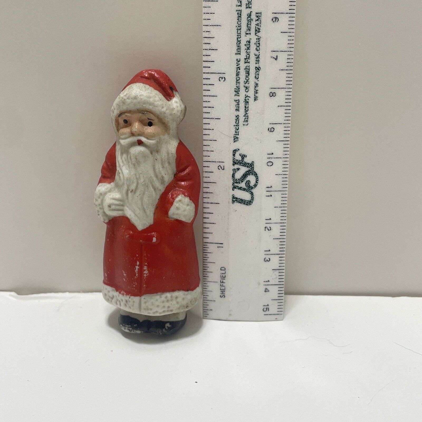 Miniature Santa Claus Figurine Porcelain Bisque 3 1/8” Japan Vintage