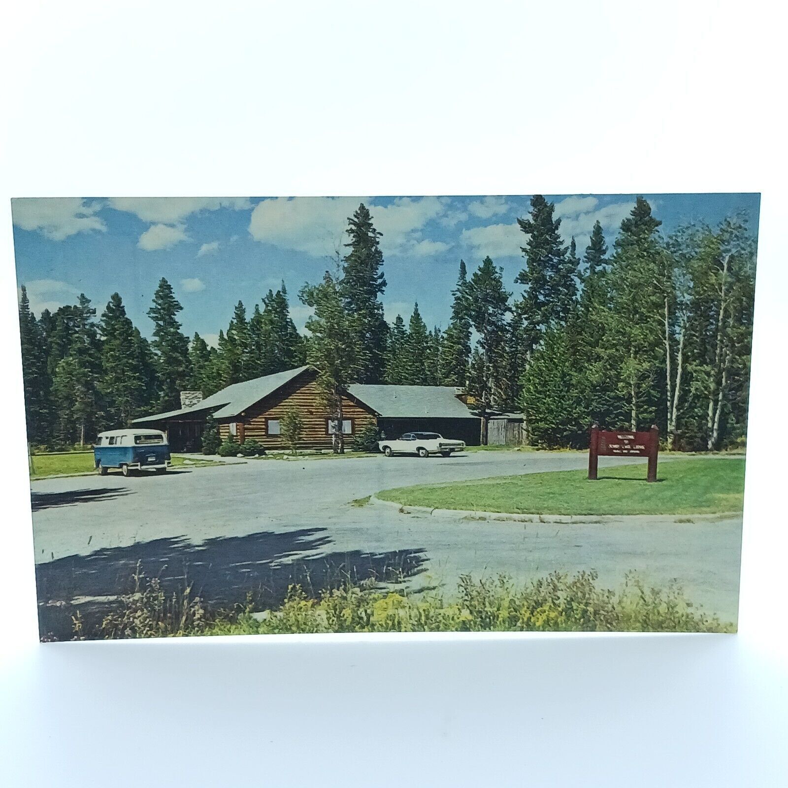 Postcard Jenny Lake Lodge Grand Teton National Park Wyoming Volkswagen Bus & Car
