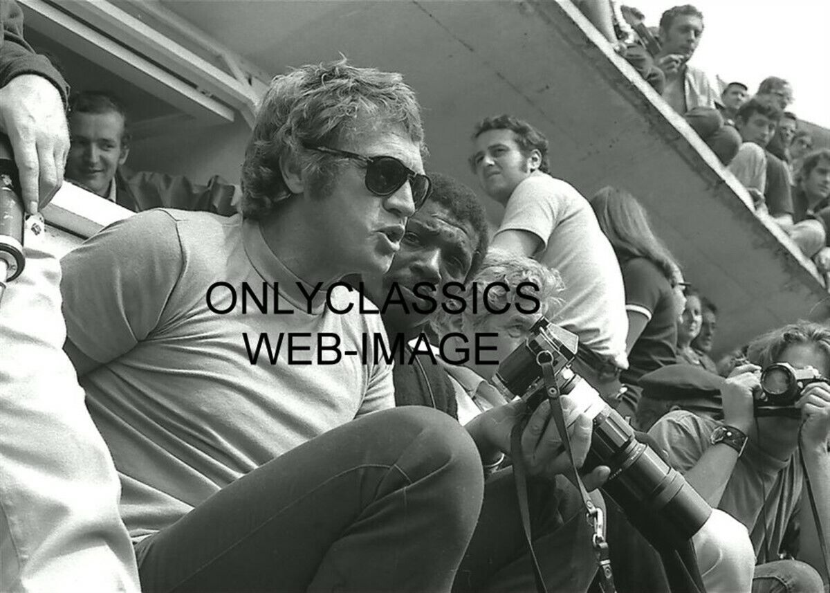 STEVE MCQUEEN TAKING PHOTO WITH TELEPHOTO LENS CAMERA PHOTOGRAPHY LEMANS RACING
