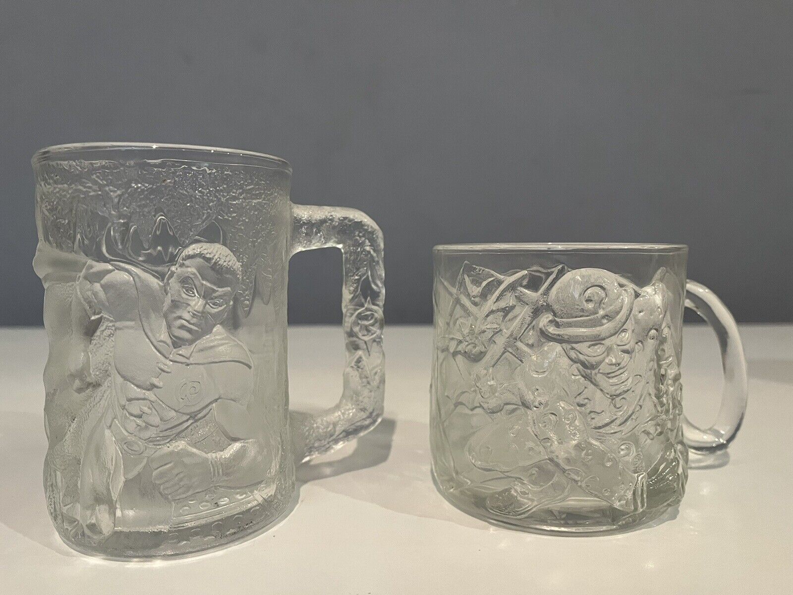 Batman Forever McDonalds 1995 Vintage Set of 2 Glass Mugs Cups Riddler Two Face