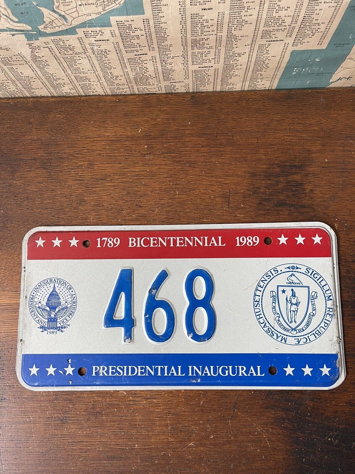 Massachusetts 1989 Presidential Inaugural License Plate 468 Bicentennial