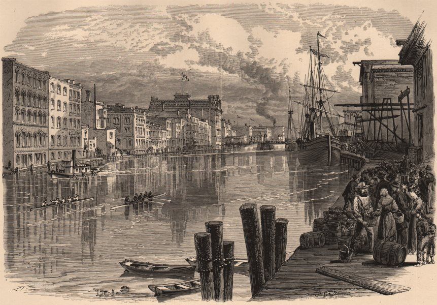 WISCONSIN. Milwaukee River at Milwaukee 1874 old antique vintage print picture