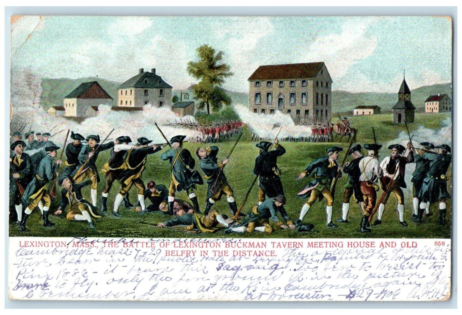 1906 The Battle Of Lexington Buckman Tavern Meeting House Lexington MA Postcard