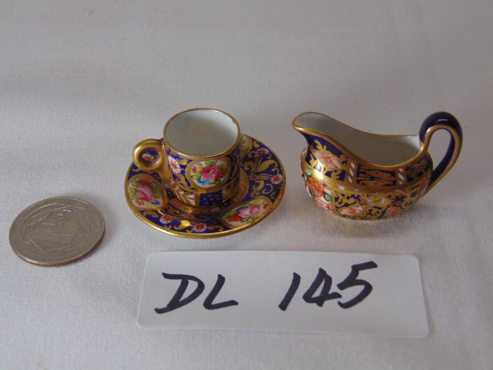 antique Royal Crown Derby miniature fine china creamer cup &  Plate