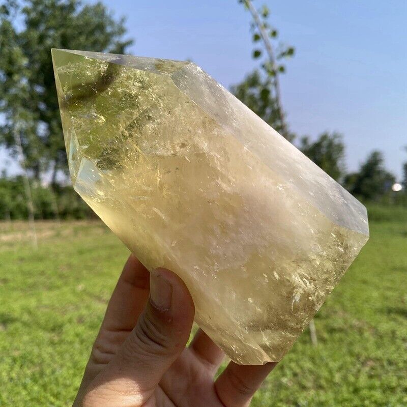 970g Natural yellow crystal Obelisk Carved Quartz Crystal Wand Point