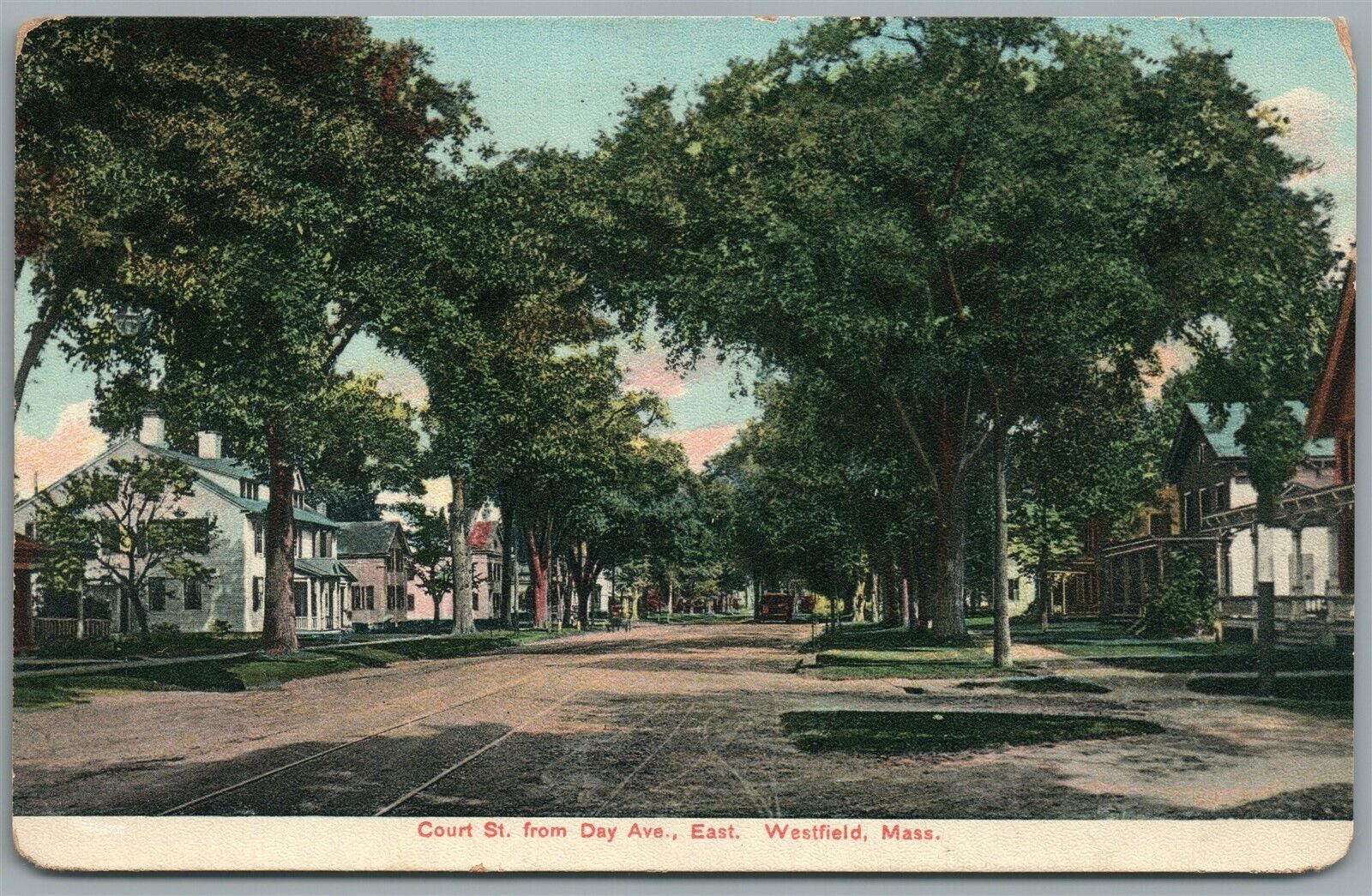 WESTFIELD MA COURT STREET FROM DAY AVE. ANTIQUE POSTCARD 