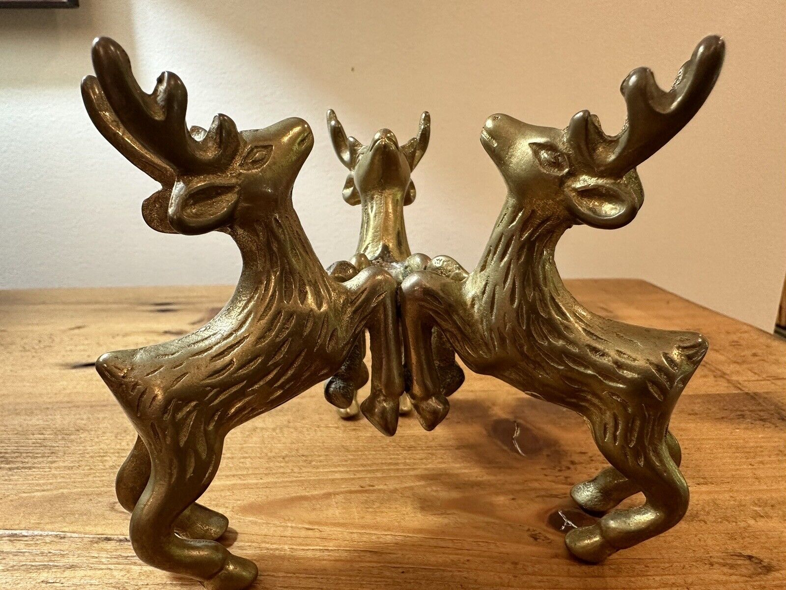 VTG Brass THREE Deer Candle Holder-Paperweight-Display Christmas Holiday