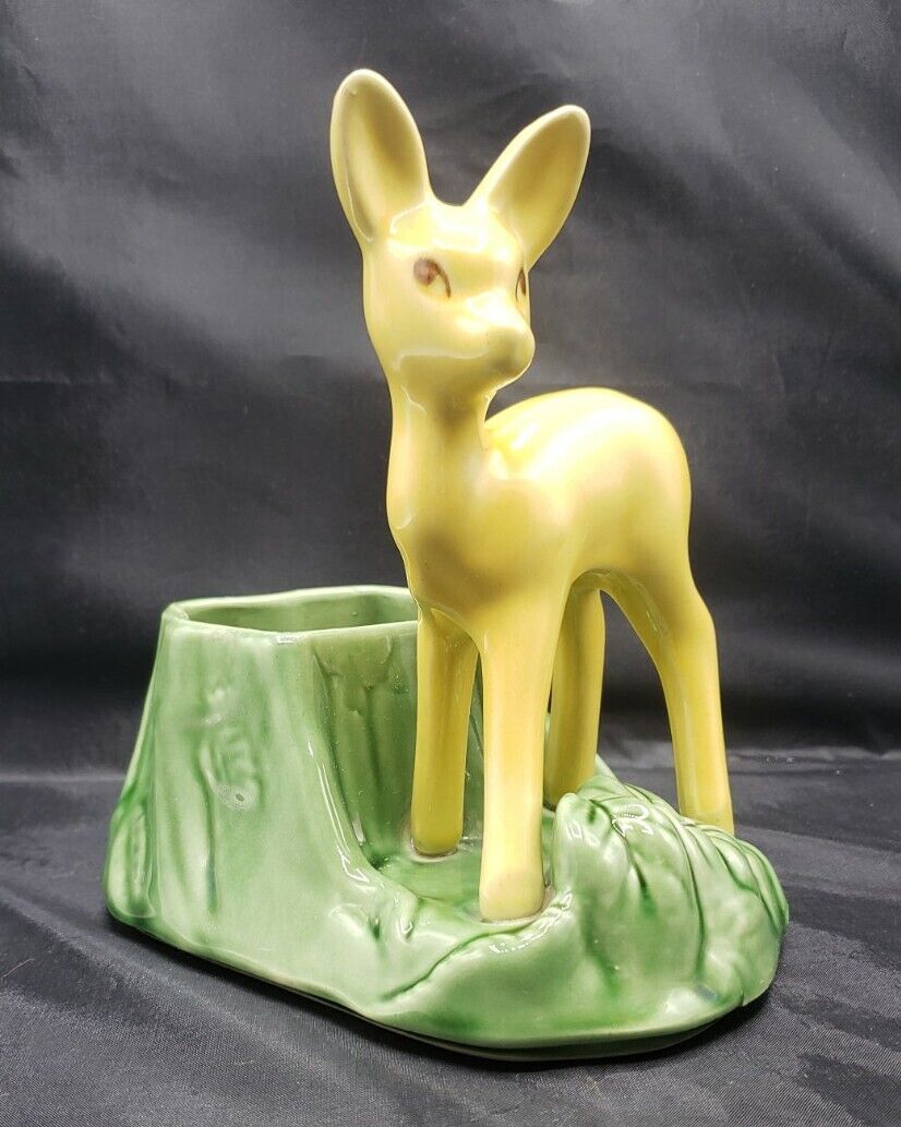 Vintage 1940s Shawnee Pottery Fawn Deer Planter Yellow & Green USA #624