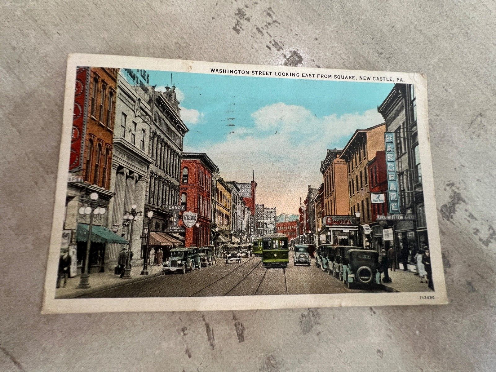 Vintage 1927 Washington Street Looking East From Square New Castle PA Postcard