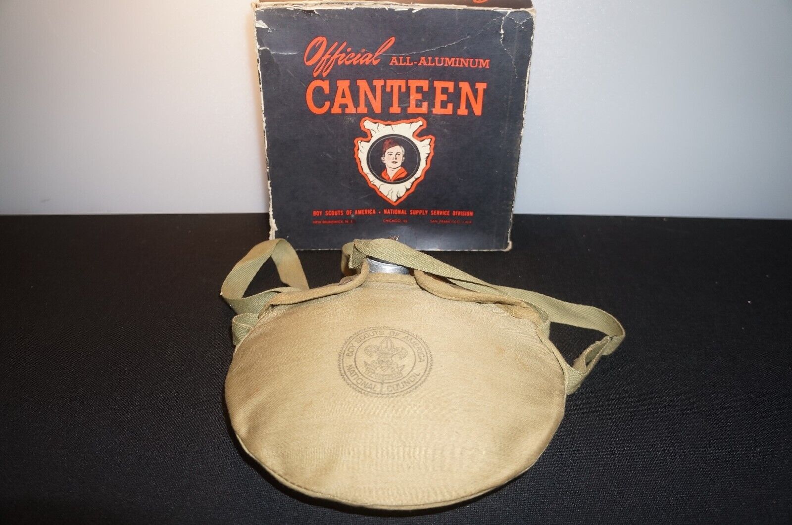 Vintage Official Boy Scouts of America Aluminum Canteen in Original Box No. 1201